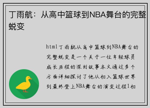 丁雨航：从高中篮球到NBA舞台的完整蜕变